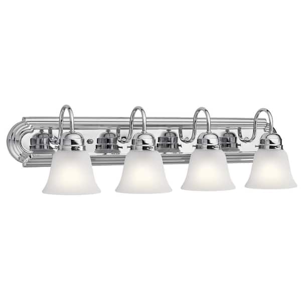 KICHLER Independence 30 in. 4-Light Chrome Traditional Bathroom Vanity Light with Frosted Glass Shade