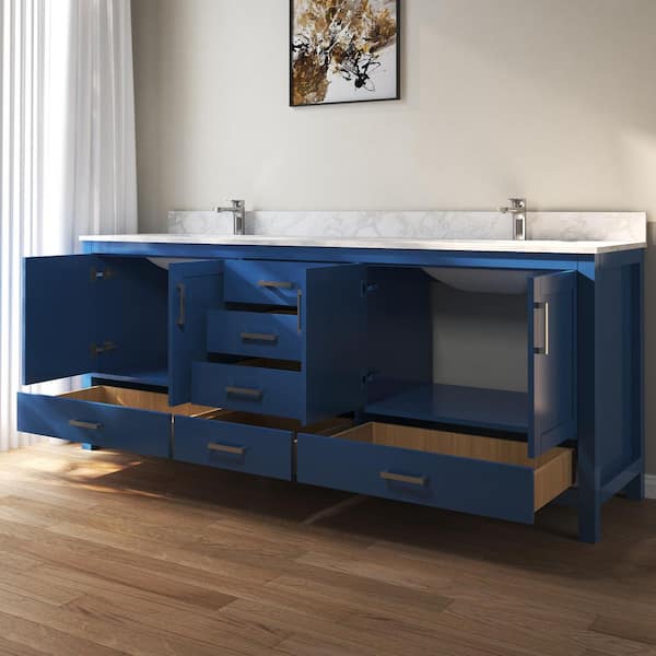 84 in. W x 22 in. D x 35 in. H Double Sinks Bath Vanity Cabinet in Blue with Cultured Marble Top