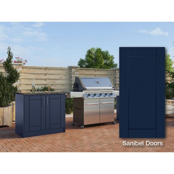 WeatherStrong Sanibel Sapphire Blue 16-Piece 73.25 in. x 25.5 in. x 34.5 in. Outdoor Kitchen Cabinet Island Set