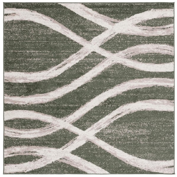 Adirondack Dark Green/Ivory 4 ft. x 4 ft. Waves Square Area Rug