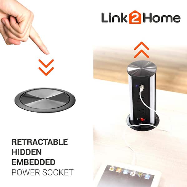destillation Colonial Markeret Link2Home 2-Outlets Automatic Pop Up Socket with 10-Watt Induction Wireless  Charger, 2 USB Ports, Splash Resistant, LED Light EM-PU-600E - The Home  Depot