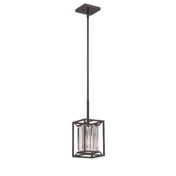 Linares 60-Watt 1-Light Vintage Bronze Glam Mini Pendant Light with Crystal Prisms Shade and No Bulbs Included
