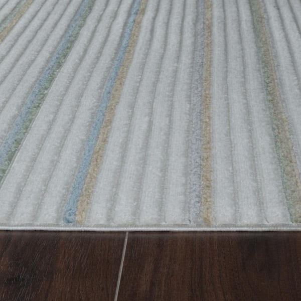 Cream, Beige 5 ft. x 7 ft. Woven Striped Polypropylene Rectangle Indoor/Outdoor Area Rug