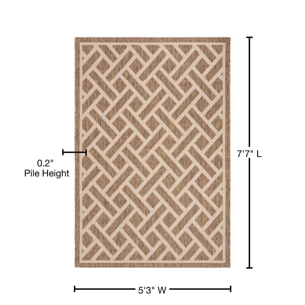 Courtyard Geometric Brown/Light Beige Indoor/Outdoor Rectangular Rug