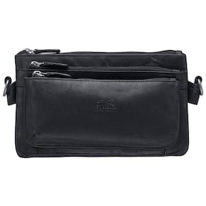 CHAMPS Onyx Collection 10 in., Black Leather Camera Bag Backpack