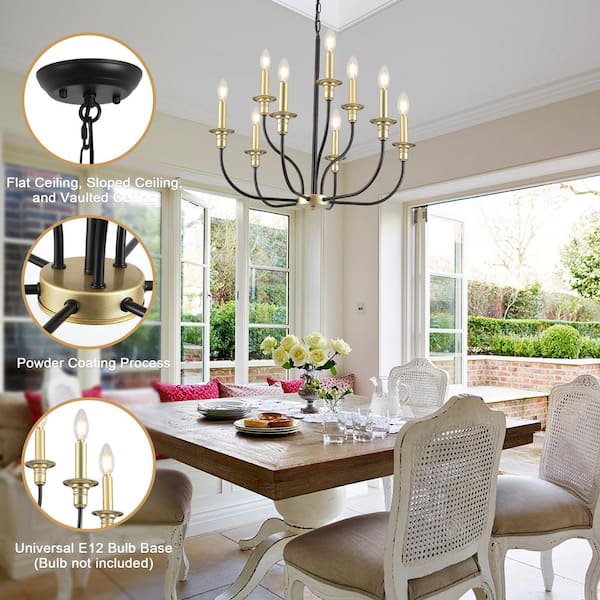 ZJVAIVE 9 Light Black and Gold Classic 2 Tier Candlestick Chandelier Lighting for Dining Room Living Room FTD085 6 3 B PG