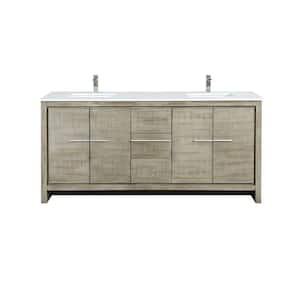 Lafarre 72 in W x 20 in D Rustic Acacia Double Bath Vanity, White Quartz Top and Brushed Nickel Faucet Set