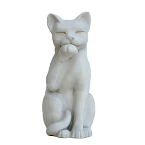 Cast Stone Contented Cat Garden Statue - Antique Gray