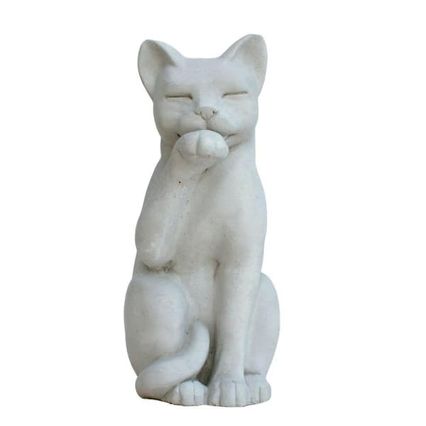 Cast Stone Contented Cat Garden Statue - Antique Gray