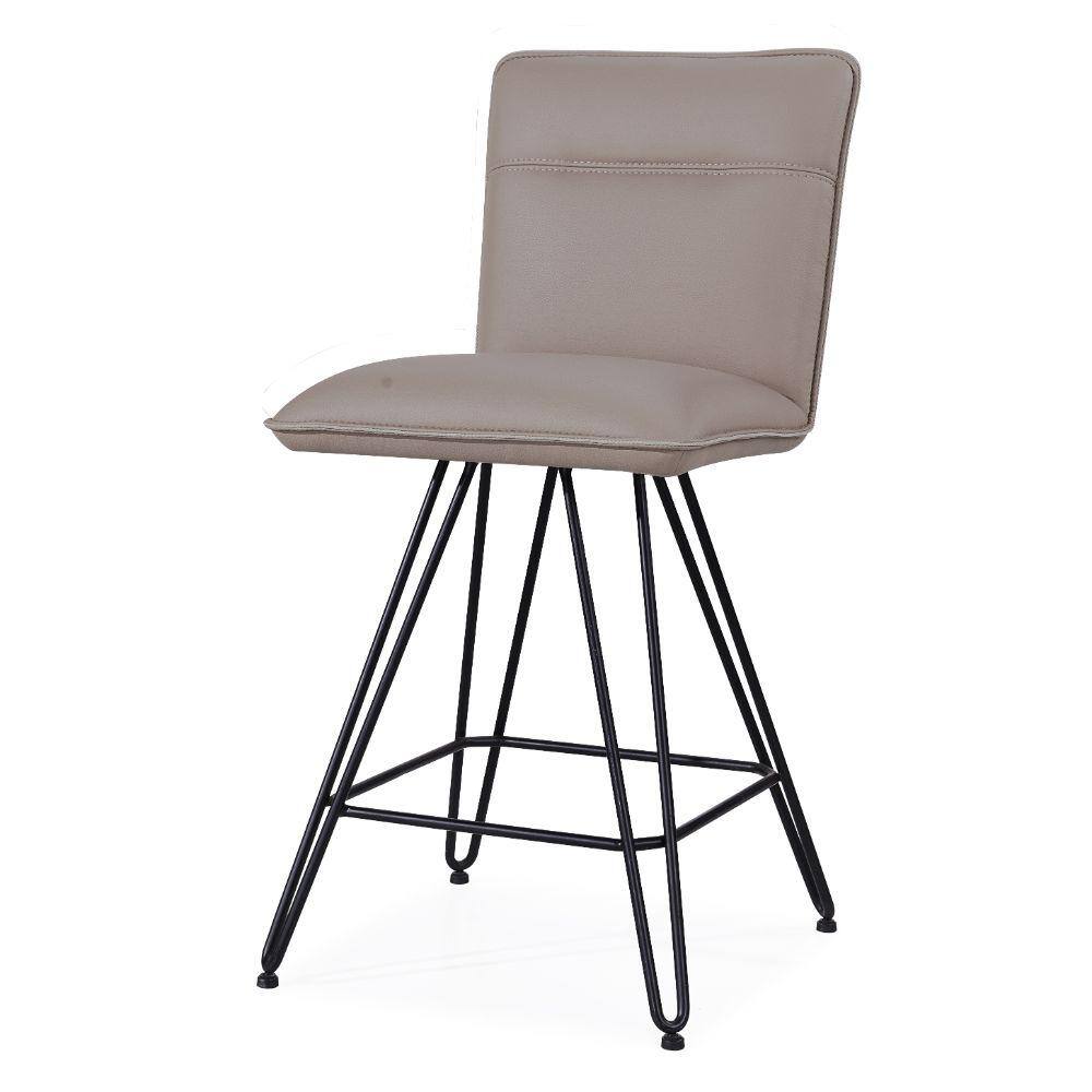 Benjara In H Taupe Brown And Black Leather Counter Height Stool With Metal Hairpin Legs Set