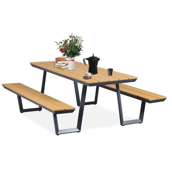 Aoodor 78 in. Brown Rectangle Picnic Table