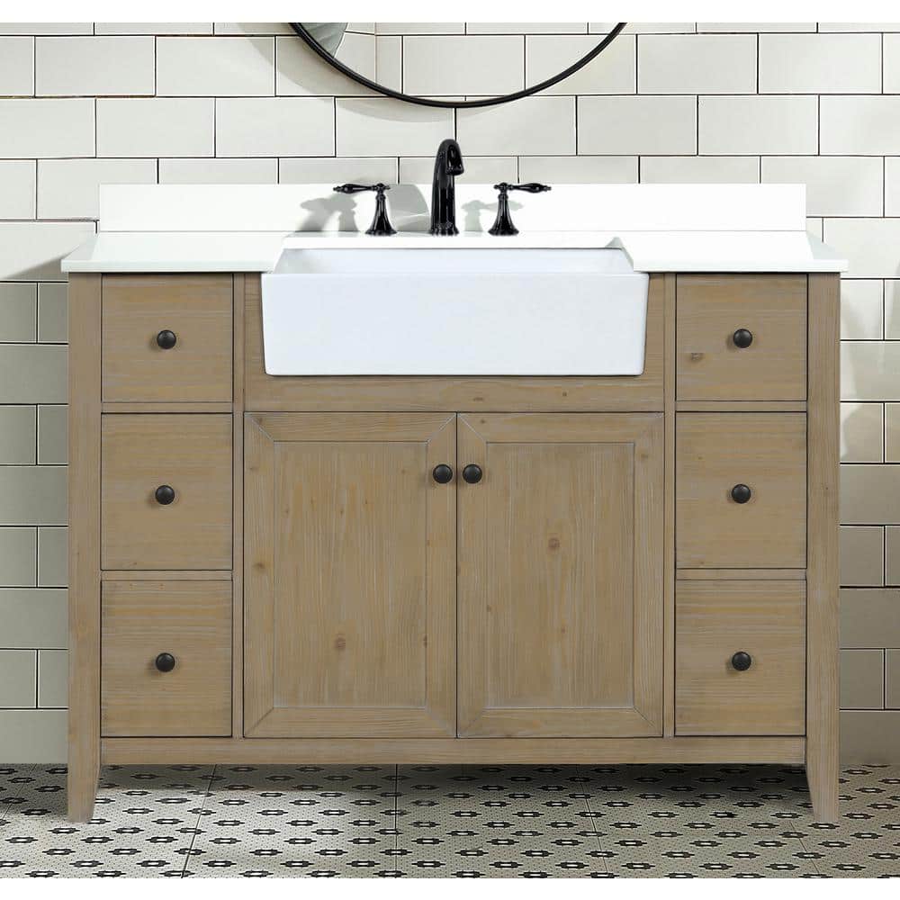 Sally 48" Weathered Fir Single Bathroom Vanity with White Marble Top
