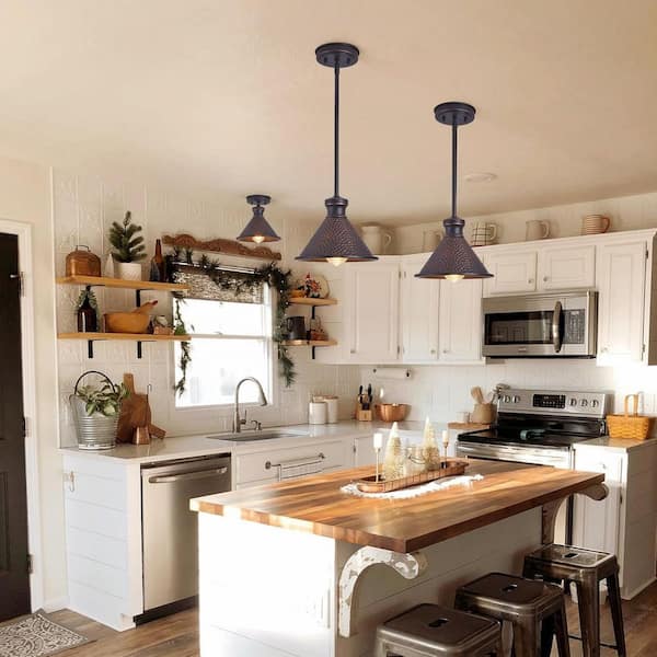 60-Watt 1-Light Oil Rubbed Bronze Pendant Light with Hammered Aluminum Shade Bulb Not Included for Kitchen Island