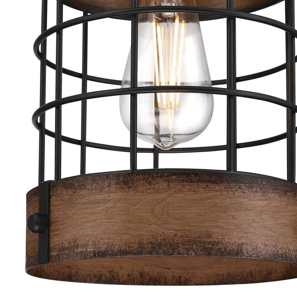 Langston Matte Black and Barnwood Cage Pendant Light