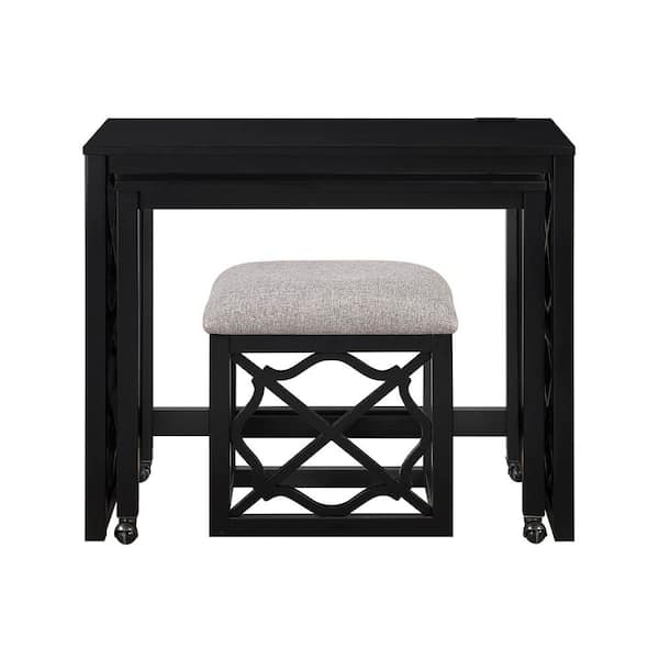 Arin Black 3-Piece Pack Desks with Stool Set