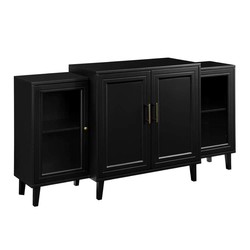 Black MDF and Glass 62" Tiered Modern Sideboard