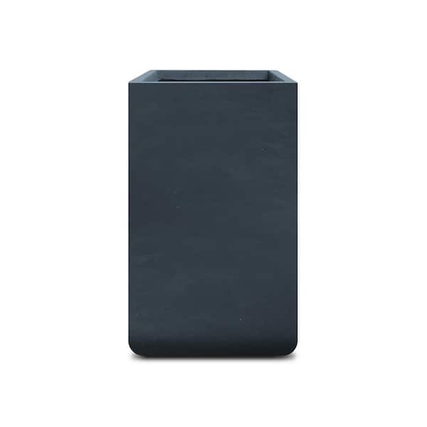 KANTE 19.7"H Square Charcoal Finish Concrete/Fiberglass Tall Planter, Outdoor Indoor Lightweight Plant Pots with Drainage Hole
