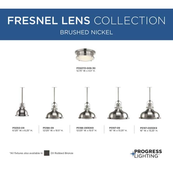 Progress Lighting Fresnel Lens Collection 12 in. 1-Light Brushed Nickel  Coastal Pendant Kitchen Light with Fresnel Glass P5188-09 - The Home Depot