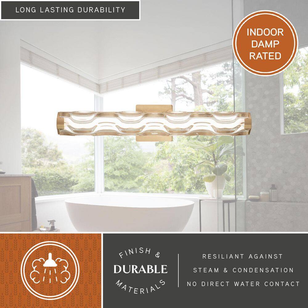 Marseille 24" Natural Brass LED Vanity Light with Sculpted Glass
