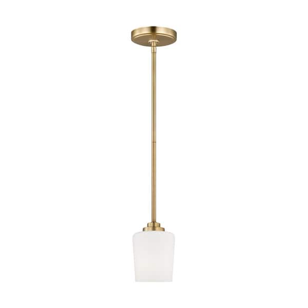Generation Lighting Windom 1-Light Satin Brass Mini Island Hanging Pendant Light with Alabaster Glass Shade