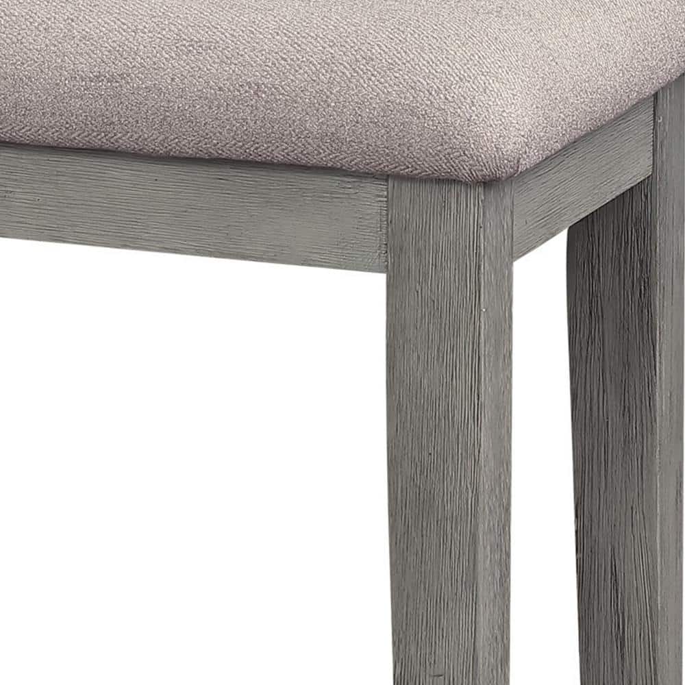 Gray Rectangular Wooden Bench with Upholstered Seat