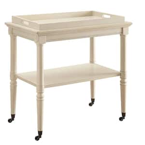 30 in. D x 18 in. W x 32 in. H Antique White Wooden Serving Tray Table