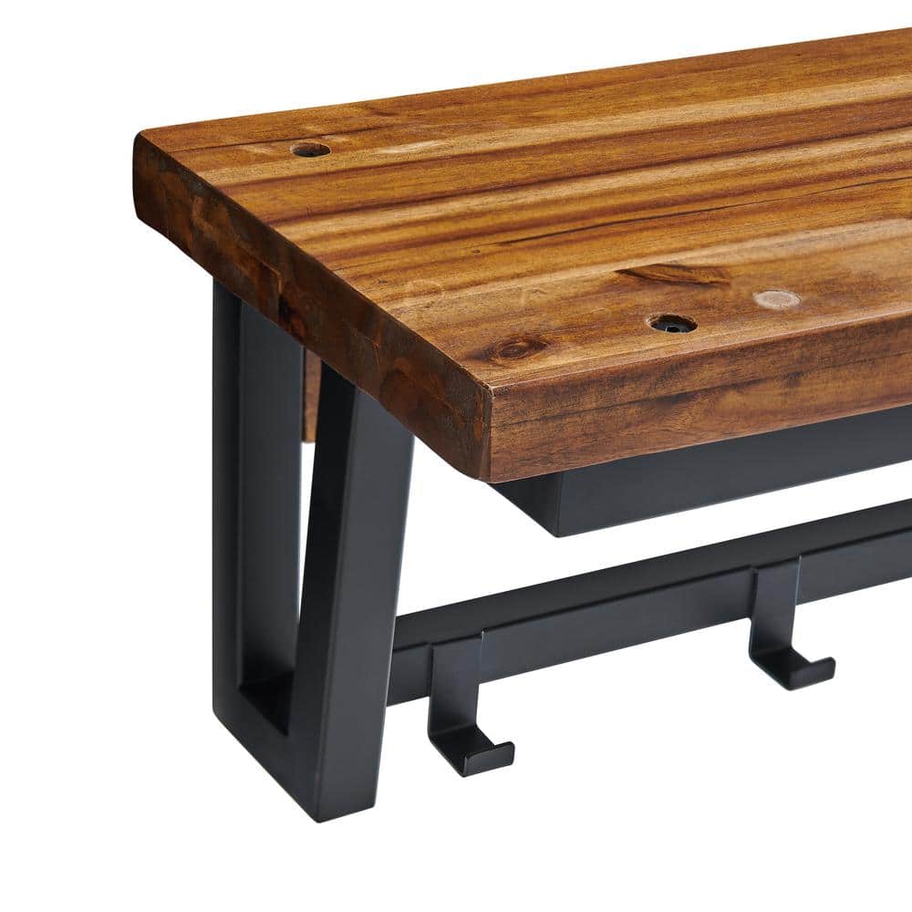 Claremont Medium Wood and Black Metal Hall Tree with Storage