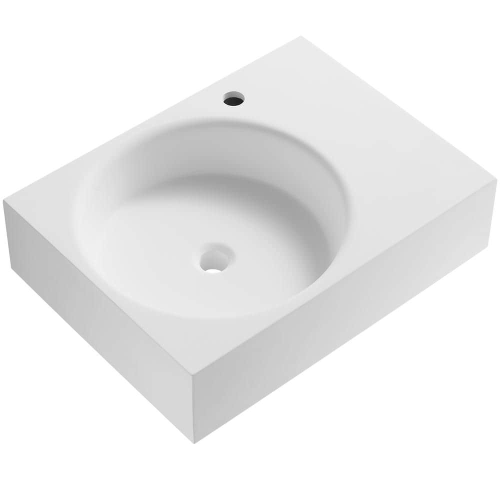 White Solid Surface Square Wall-Mount Bathroom Sink
