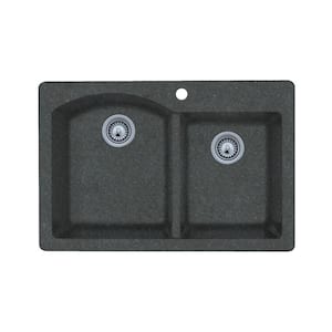 Dual-Mount Granite 33 in. x 22 in. 1-Hole 55/45 Double Bowl Kitchen Sink in Nero