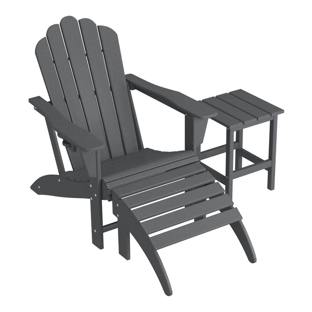 Aderson 3-Piece All Weather Outdoor Patio HDPE Adirondack Chair with Cupholder, Side Table and Ottoman in Gray price history on PriceWatchPro