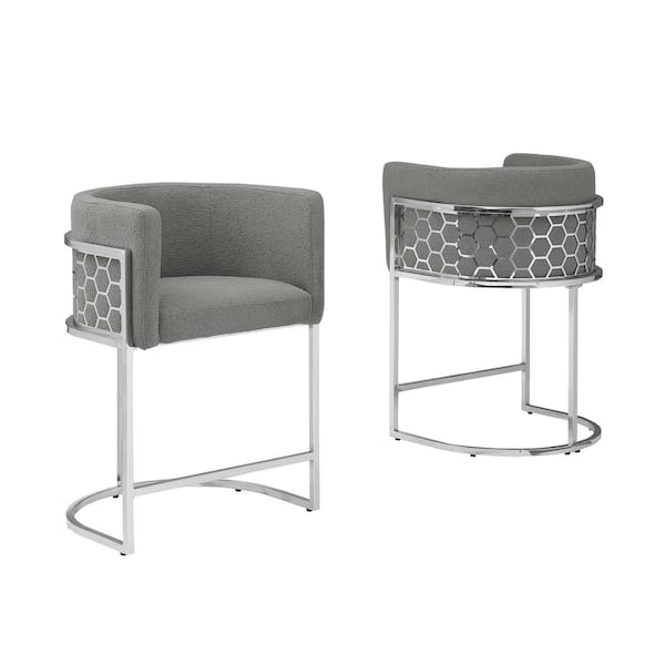 Best Quality Furniture Evan 29 in. Dark Grey Low Back Metal Frame Bar Stool With Teddy Fabric Set of 2