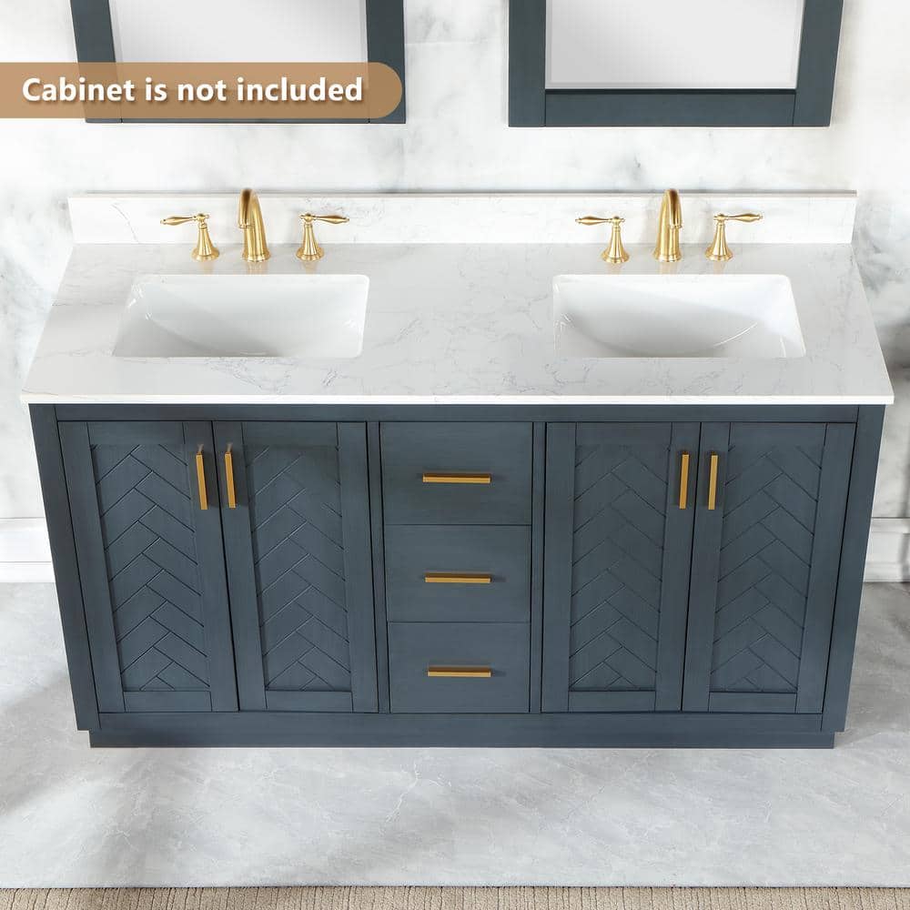 Ceres 61" Grain White Engineered Stone Vanity Top with Double Sinks