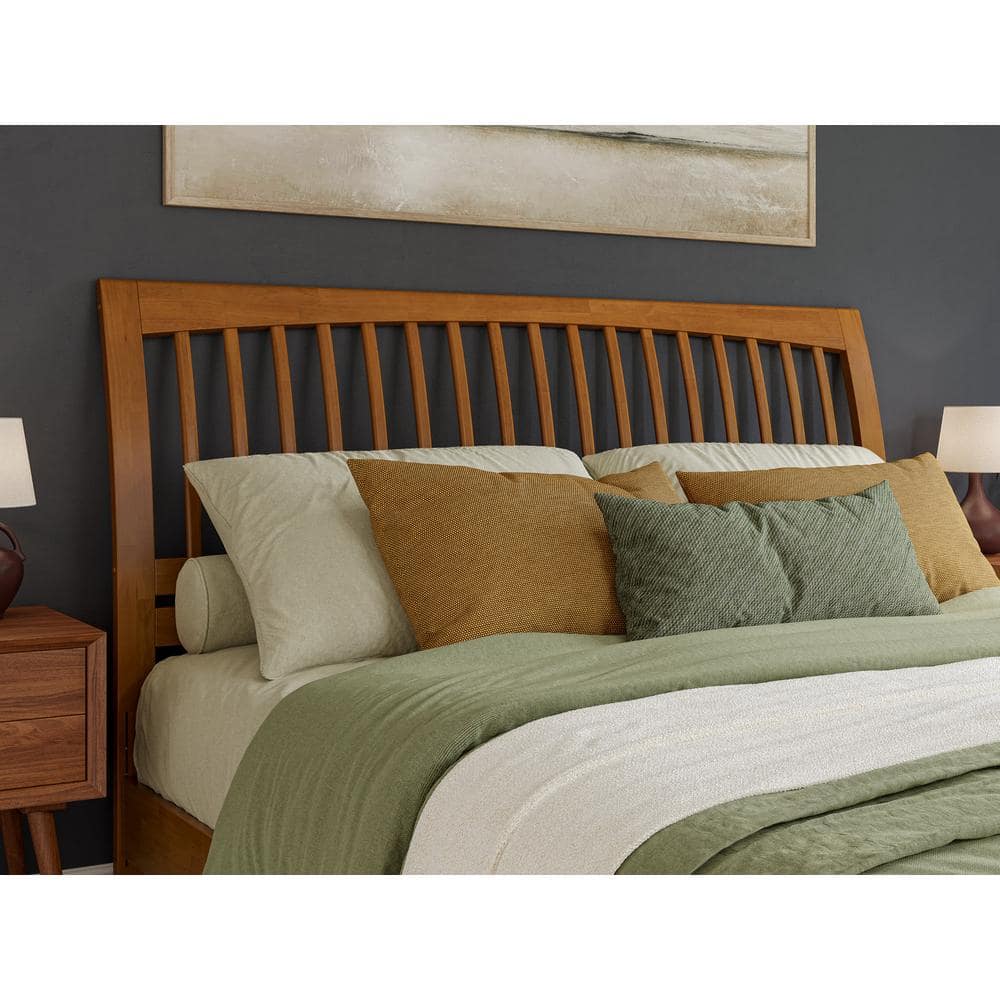 Orleans King Light Toffee Wood Platform Bed with Slatted Headboard