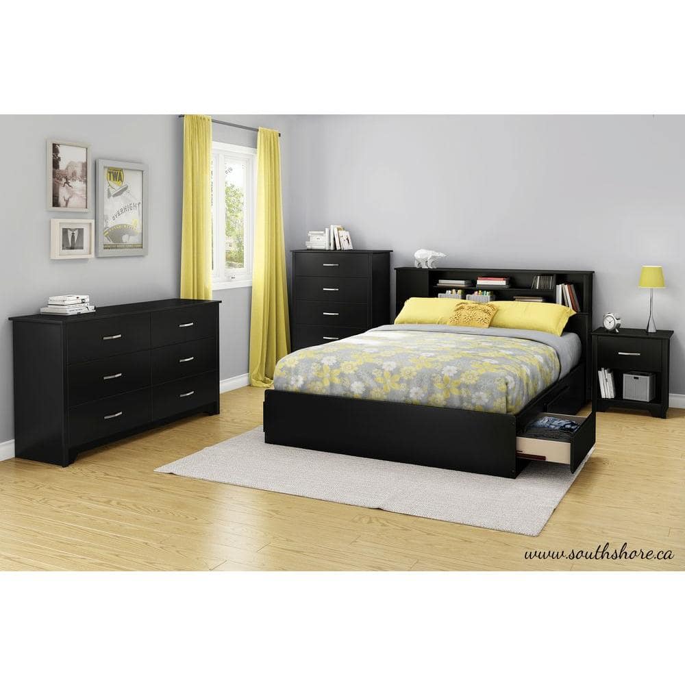 Elegant Pure Black 6-Drawer Horizontal Chest with Metal Handles