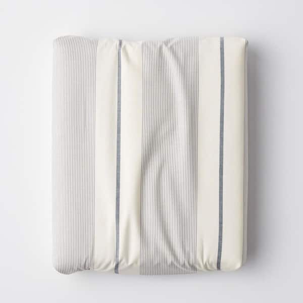 The Company Store Wide Stripe Yarn Dyed Navy 200-Thread Count Cotton Percale King Fitted Sheet