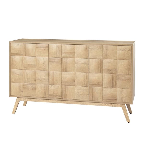 Lenny Oak 53 in. W Mid-Century Modern Wood Sideboard with Adjustable Shelves