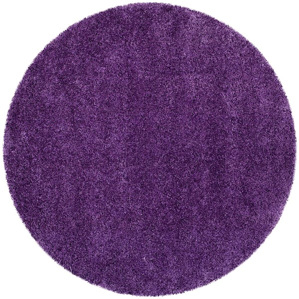 Milan Shag Purple 4 ft. x 4 ft. Solid Flokati Round Area Rug