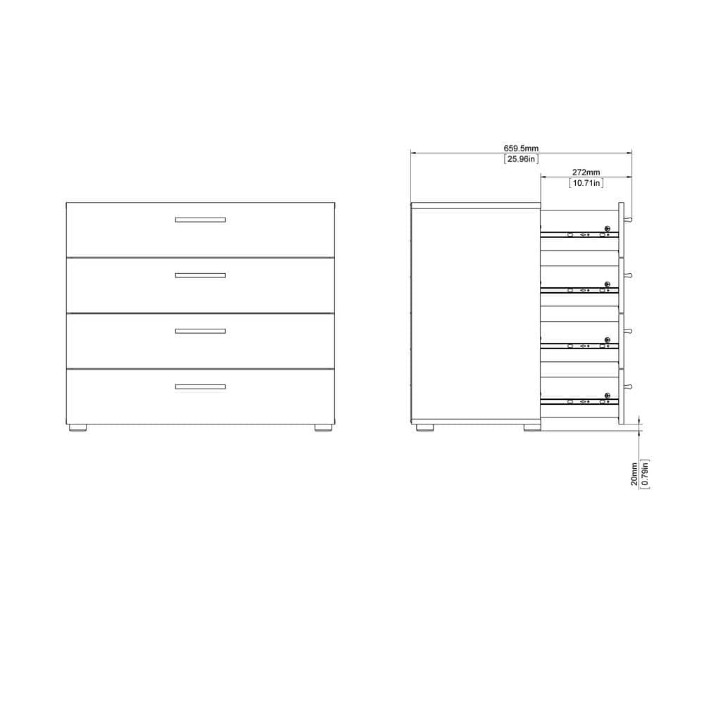 Walnut Medium Wood 4-Drawer Chest with Steel Handles