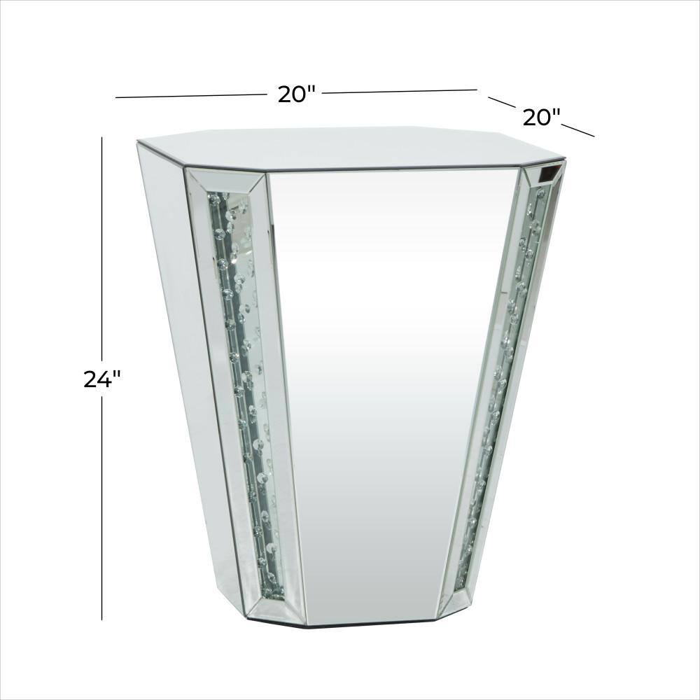 Silver Mirrored Geometric Wood and Glass Accent Table