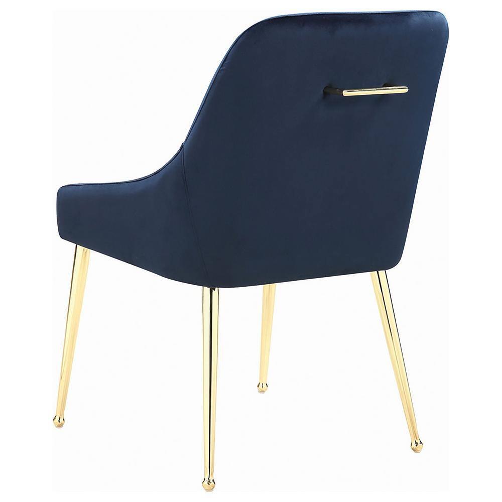 Dark Ink Blue Velvet Upholstered Side Chair with Brass Legs