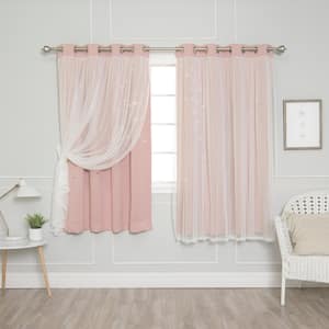 63 in. L Dusty Pink Tulle Overlay Star Cut Out Blackout Curtain Panel (2-Pack)