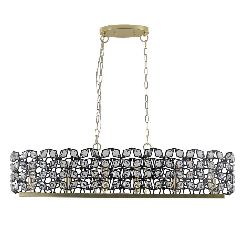 39.4 in. 6-Light Black and Gold Oval Chandelier -  Tidoin, Light-YDW1-162