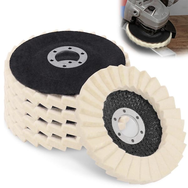 4-1/2 Inch Wool Felt Flap Disc Polishing Wheel with Thickened Design for Angle Grinder Metal Marble 5 Pack
