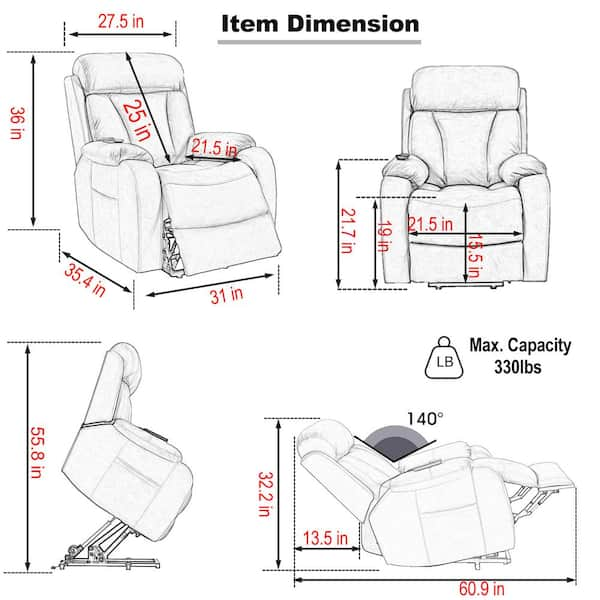 Magic Home Electric Power Lift Home Theater Light Gray Recliner