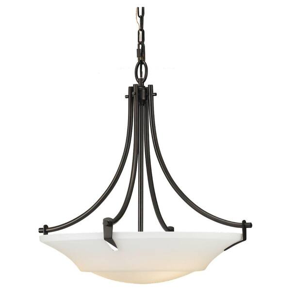 Generation Lighting Barrington 3-Light Oil Rubbed Bronze Uplight Pendant with White Opal Etched Glass Shade