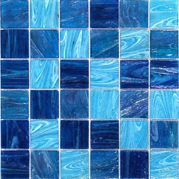 Ivy Hill Tile Aqua Blue Ocean Mesh-Mounted Squares 11-3/4 in. x 11-3/4 in. Glass Mosaic Tile