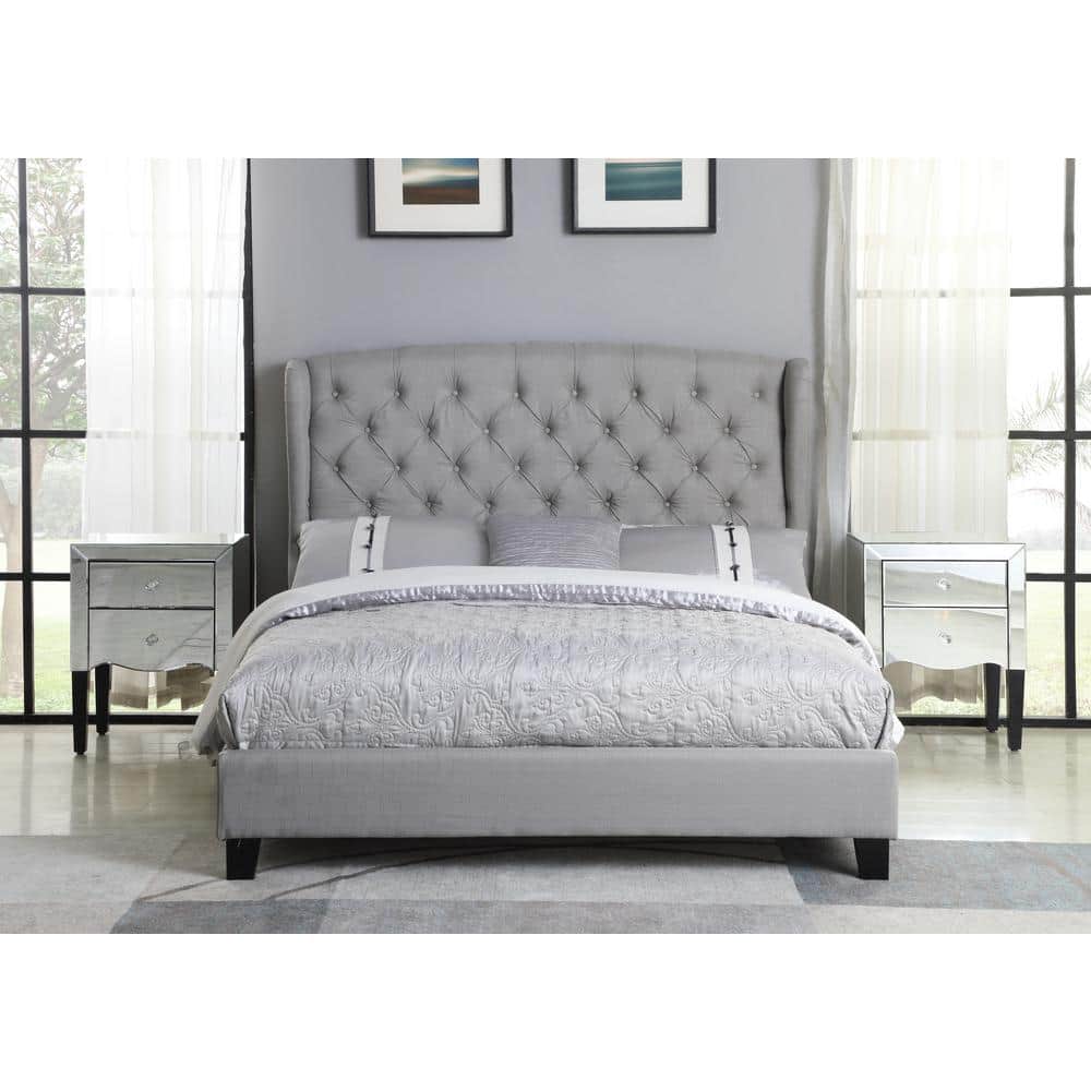 Elegant King-Sized Linen Upholstered Platform Bed with Tufted Headboard