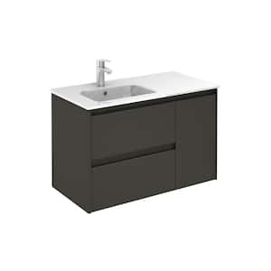 35.6 in. W x 18.1 in. D x 22.3 in. H Bathroom Vanity Unit in Anthracite with Vanity Top and Basin in White