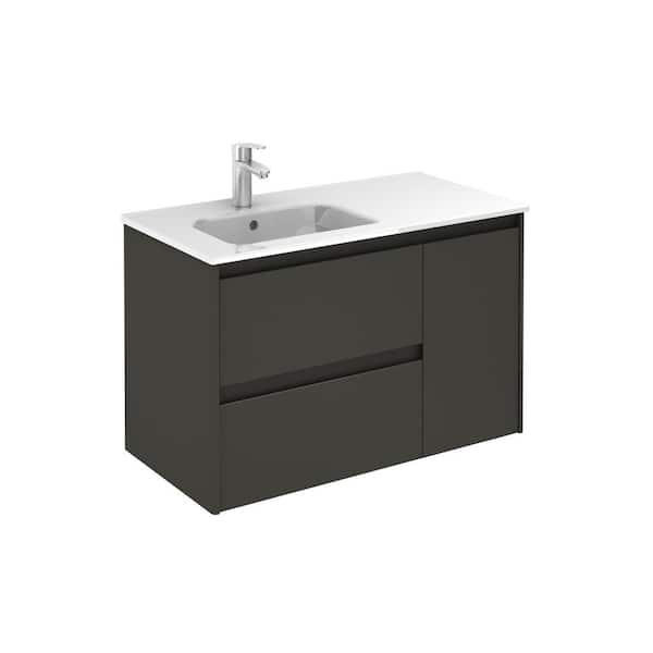WS Bath Collections 35.6 in. W x 18.1 in. D x 22.3 in. H Bathroom Vanity Unit in Anthracite with Vanity Top and Basin in White