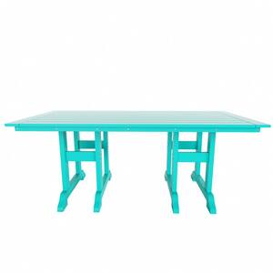 Hayes 71 in. All Weather HDPE Plastic Outdoor Dining Rectangle Trestle Table with Umbrella Hole in Turquoise